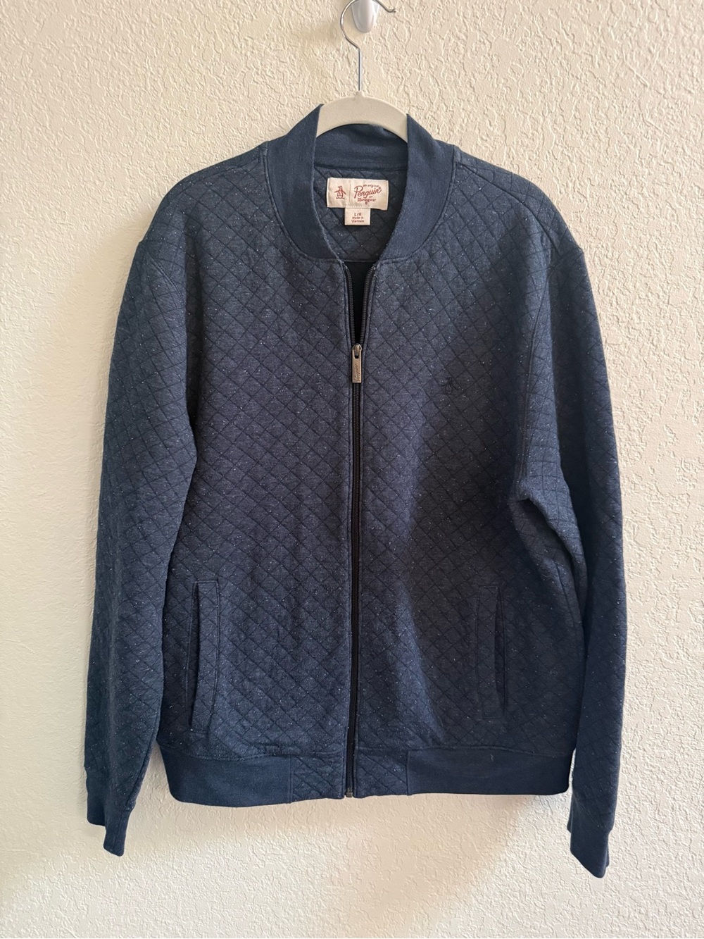 Original Penguin Men's Quilted Zip-Up Sweater Jacket - Navy